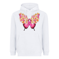 White Pink ribbon Breast Cancer butterfly Heavyweight Hoodie - NancyCooperArtShop