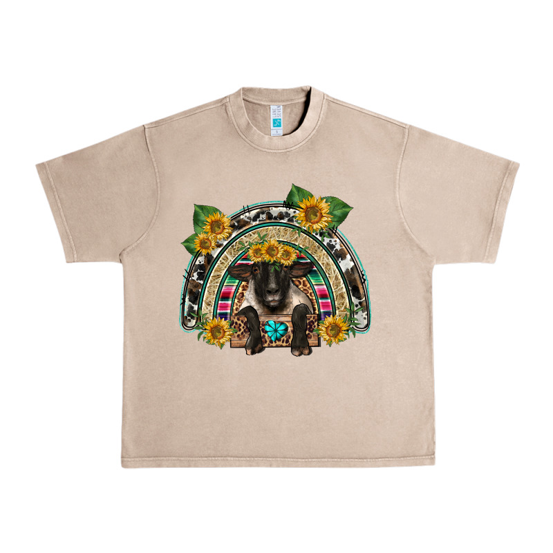 Suffolk Ewe Front Sunflowers Rainbow Urban Heavy Tee by BarkalooDesign | Teevron