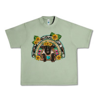 Oil Green suffolk ewe front sunflowers rainbow Urban Heavy Tee - BarkalooDesign