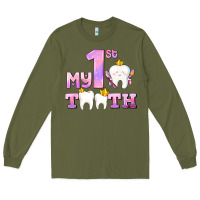 Army Green my first tooth with teeth for girls Long Sleeve Tee - AdoDesignShop