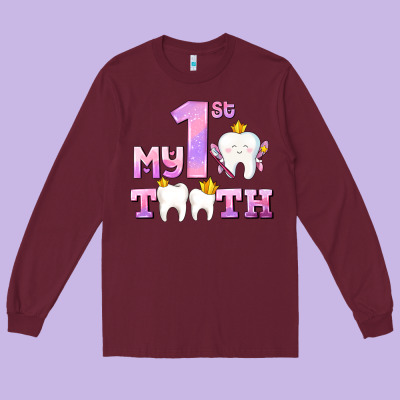 My First Tooth With Teeth For Girls Long Sleeve Tee Designed By Adodesignshop