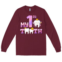 Burgundy my first tooth with teeth for girls Long Sleeve Tee - AdoDesignShop