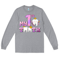 Heather Grey my first tooth with teeth for girls Long Sleeve Tee - AdoDesignShop