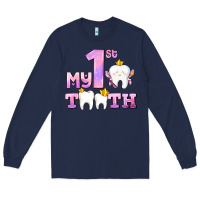 Navy my first tooth with teeth for girls Long Sleeve Tee - AdoDesignShop