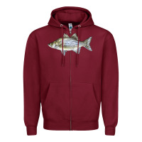 Burgundy White Bass Fish Illustrations Zipper Hoodie - LillyAllenDesigns