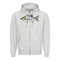 Dove Grey White Bass Fish Illustrations Zipper Hoodie - LillyAllenDesigns