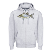 Heather Grey White Bass Fish Illustrations Zipper Hoodie - LillyAllenDesigns