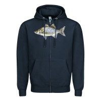 Navy White Bass Fish Illustrations Zipper Hoodie - LillyAllenDesigns