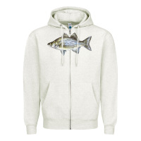 Oatmeal Heather White Bass Fish Illustrations Zipper Hoodie - LillyAllenDesigns