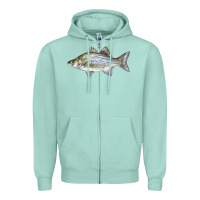 Seafoam White Bass Fish Illustrations Zipper Hoodie - LillyAllenDesigns
