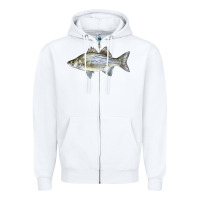 White White Bass Fish Illustrations Zipper Hoodie - LillyAllenDesigns