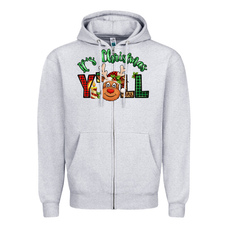 It's Christmas Y'all Reindeer Zipper Hoodie by Jasminsmagicworld | Teevron