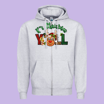 It's Christmas Y'all Reindeer Zipper Hoodie Designed By Jasminsmagicworld