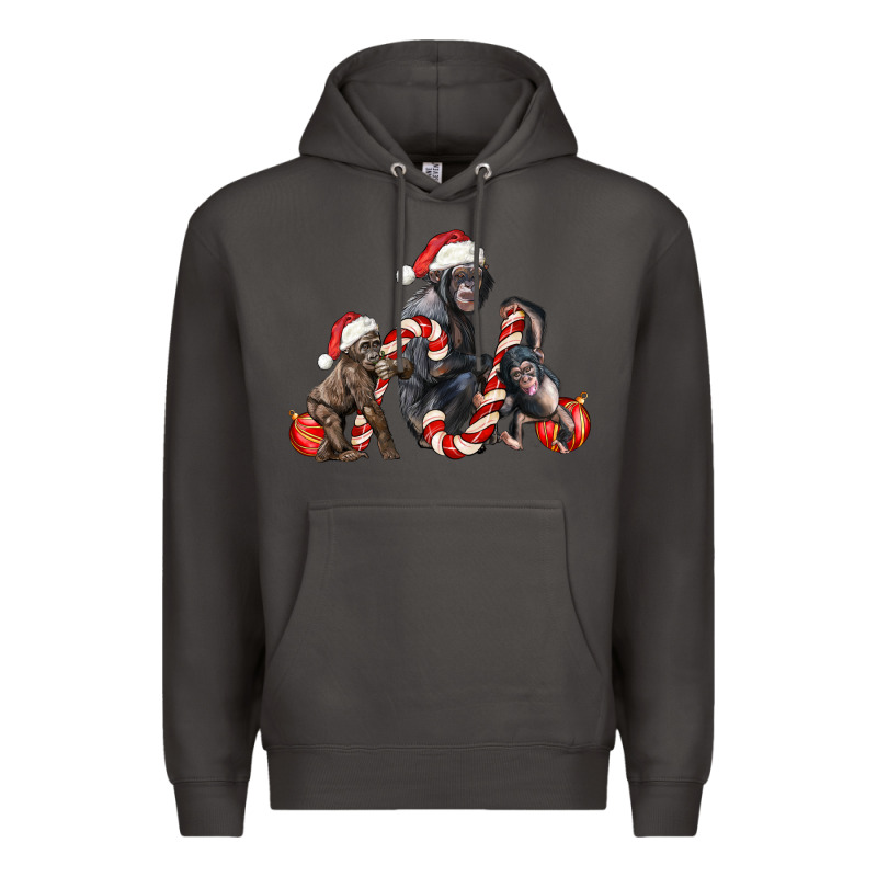 Christmas Chimpanzee And Gorilla Premium Hoodie by LillyAllenDesigns | Teevron