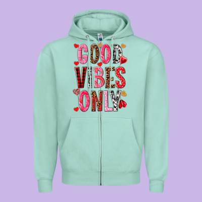 Good Vibes Only Zipper Hoodie Designed By Nancycooperartshop