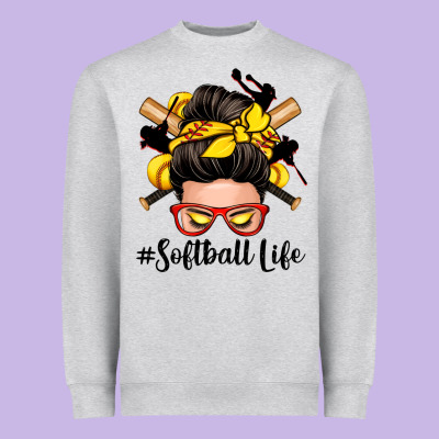 Softball Life Messy Bun Heavyweight Sweatshirt Designed By Zillion Design Studio