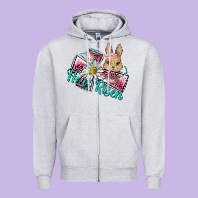 He Is Risen Cross Rabbit Zipper Hoodie Designed By Barkaloodesign