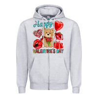 Heather Grey happy valentines day Zipper Hoodie - NancyCooperArtShop
