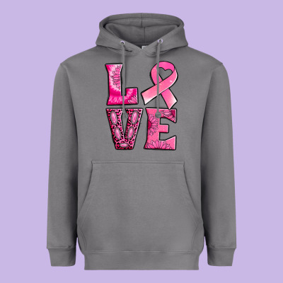 Breast Cancer Love Heavyweight Hoodie Designed By Nancycooperartshop
