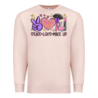 Pale Pink peace love make up Premium Sweatshirt - MaliasSmallBusiness