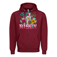 Burgundy he is risen cross easter Zipper Hoodie - BarkalooDesign