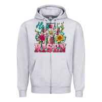 Heather Grey he is risen cross easter Zipper Hoodie - BarkalooDesign