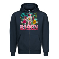 Navy he is risen cross easter Zipper Hoodie - BarkalooDesign