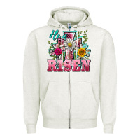 Oatmeal Heather he is risen cross easter Zipper Hoodie - BarkalooDesign