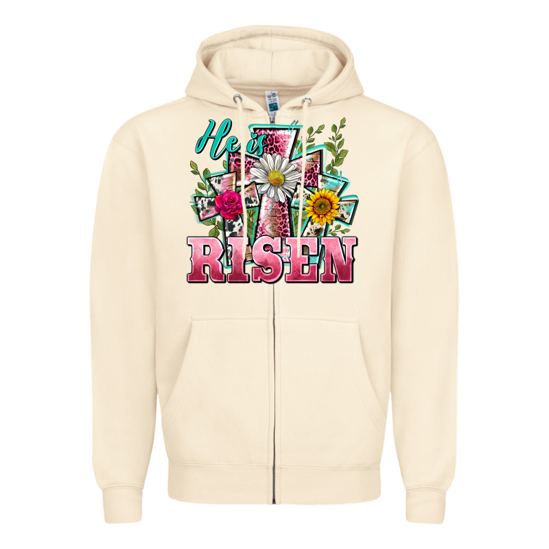 He Is Risen Cross Easter Zipper Hoodie by BarkalooDesign | Teevron