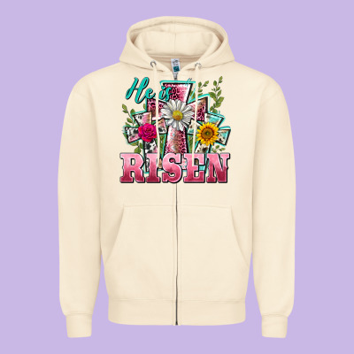 He Is Risen Cross Easter Zipper Hoodie Designed By Barkaloodesign