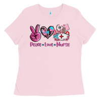Bubblegum Pink peace love nurse Ladies Tee - AdoDesignShop