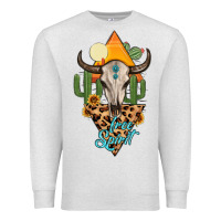 Oatmeal Heather free spirit bull skull Premium Sweatshirt - MaliasSmallBusiness