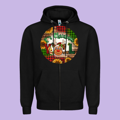It's Christmas Y'all Reindeer Christmas Zipper Hoodie Designed By Jasminsmagicworld