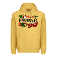 Antique Gold Santa's Favorite Caregiver Christmas Premium Hoodie - LillyAllenDesigns