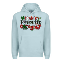 Blue Mist Santa's Favorite Caregiver Christmas Premium Hoodie - LillyAllenDesigns