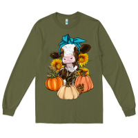 Army Green Cow Fall Pumpkin Long Sleeve Tee - Artiststas
