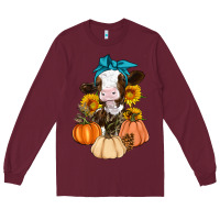 Burgundy Cow Fall Pumpkin Long Sleeve Tee - Artiststas