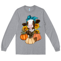 Heather Grey Cow Fall Pumpkin Long Sleeve Tee - Artiststas