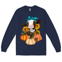 Navy Cow Fall Pumpkin Long Sleeve Tee - Artiststas