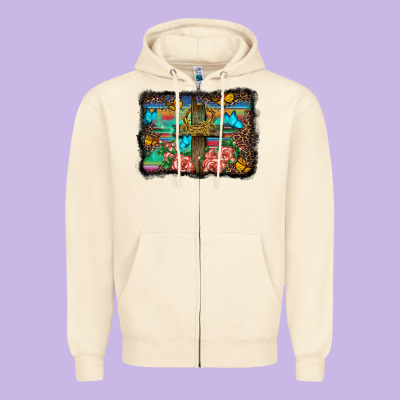 Wooden Cross Background Zipper Hoodie Designed By Barkaloodesign
