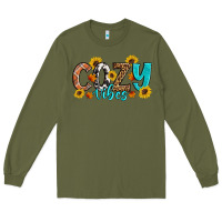 Army Green Cozy Vibes Fall Sunflowers Long Sleeve Tee - Artiststas