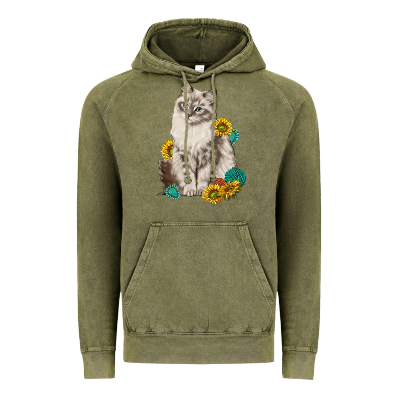Siberian Cat Sunflower And Gemstone Vintage Hoodie by texasbilliewilder | Teevron