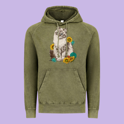 Siberian Cat Sunflower And Gemstone Vintage Hoodie Designed By Texasbilliewilder