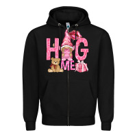 Black hug me with gnome Zipper Hoodie - NancyCooperArtShop