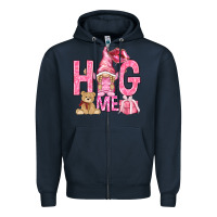 Navy hug me with gnome Zipper Hoodie - NancyCooperArtShop