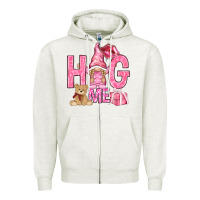 Oatmeal Heather hug me with gnome Zipper Hoodie - NancyCooperArtShop