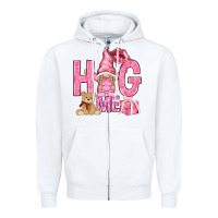 White hug me with gnome Zipper Hoodie - NancyCooperArtShop