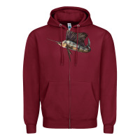 Burgundy Atlantic Sailfish Illustrations Zipper Hoodie - LillyAllenDesigns