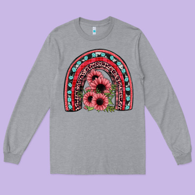 Valentines Sunflower Rainbow Long Sleeve Tee Designed By Jahusdesignshop