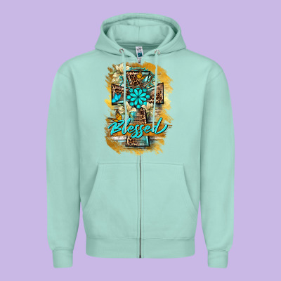 Western Cross Blessed Lily Butterfly Zipper Hoodie Designed By Barkaloodesign